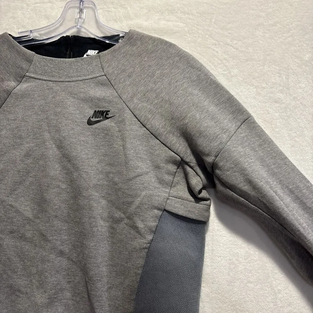 Nike Sportswear Tech Fleece Mesh Crew Zipper Thumbholes Gray Women's Size Small
